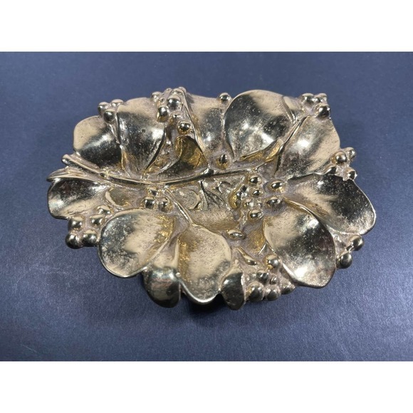 1956 Virginia VA Metal Crafters 4-36 Trinket Dish Mistletoe Solid Brass 5" MCM - Picture 1 of 6